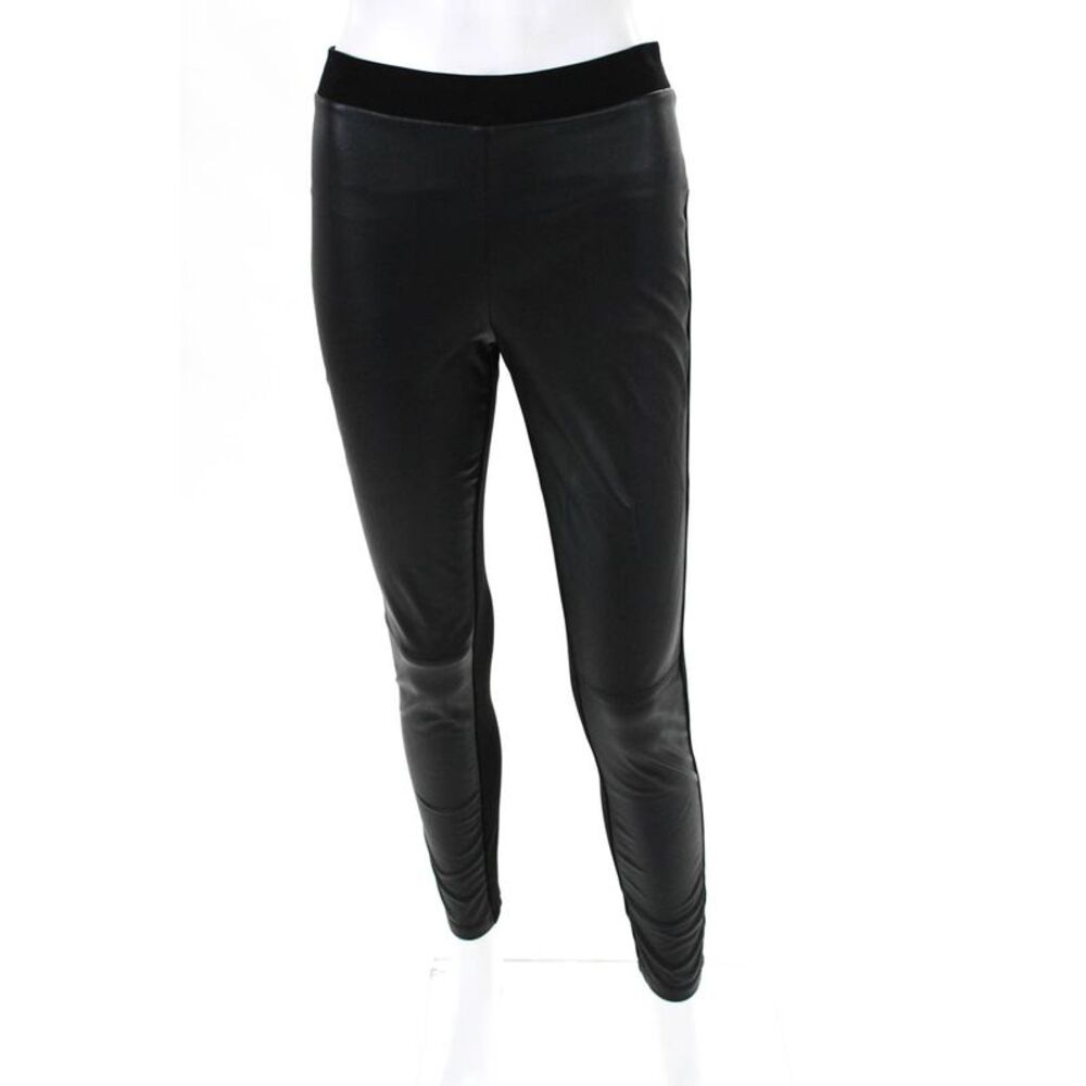 Slate & Willow Womens Faux Leather Front Leggings Black Size Small 10509912